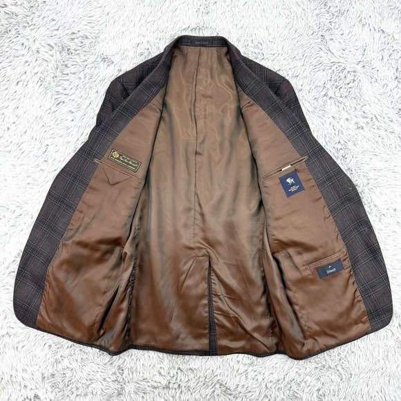 Hart Schaffner Marx Loro Piana Blazer Men's 46L Brown Tartan Plaid 100% Cashmere - Picture 7 of 12